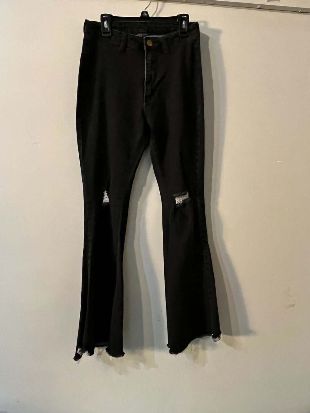 Women's Black Distressed Raw Hem Flare Jeans 010-061